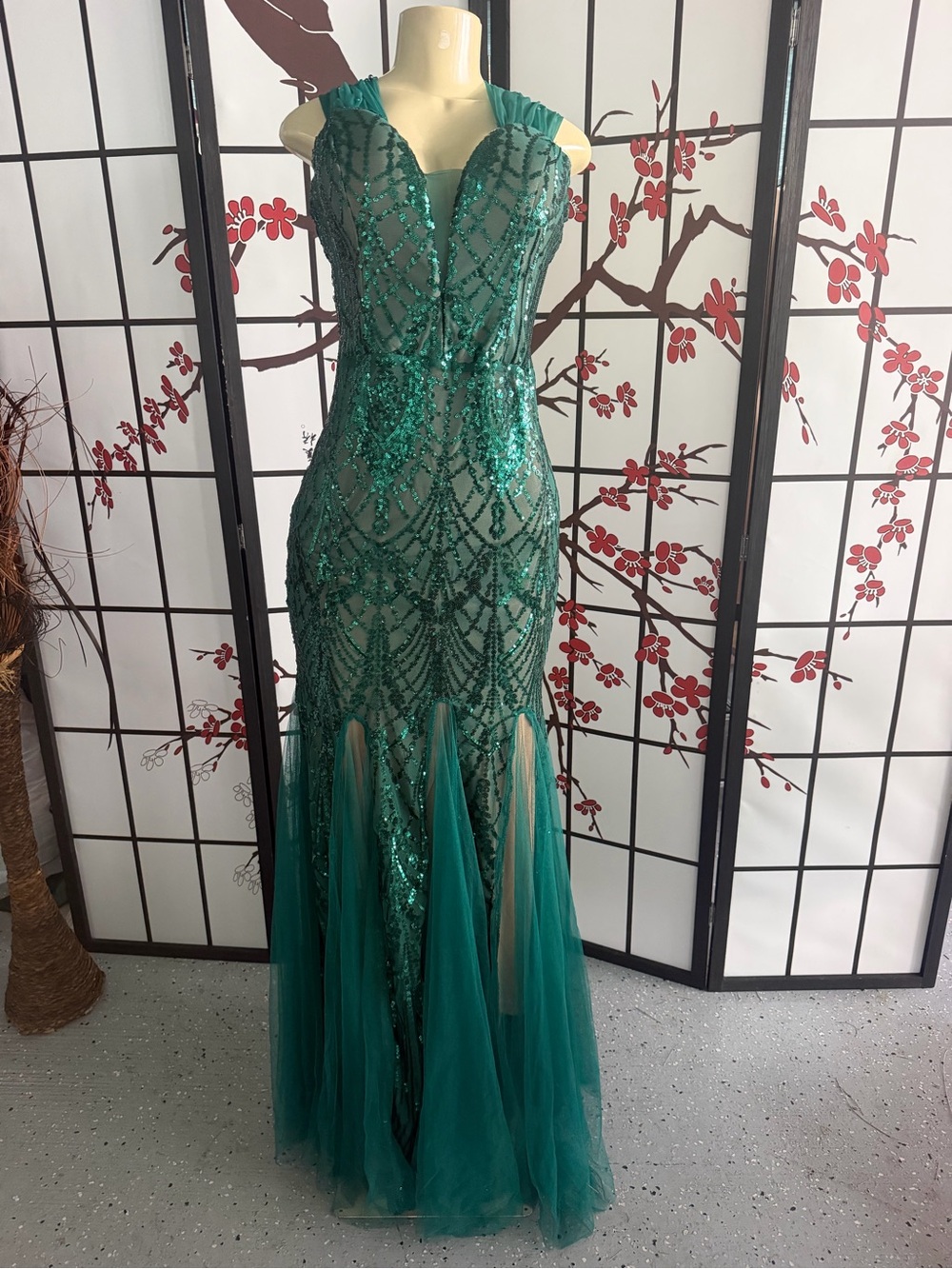 Beaded Emerald Green Mermaid Prom Dress